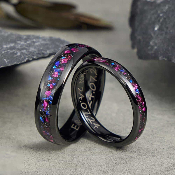 Personalisierte Lila Wolfram Ring Schwarz mit Gravur 4mm/6mm - Remisia