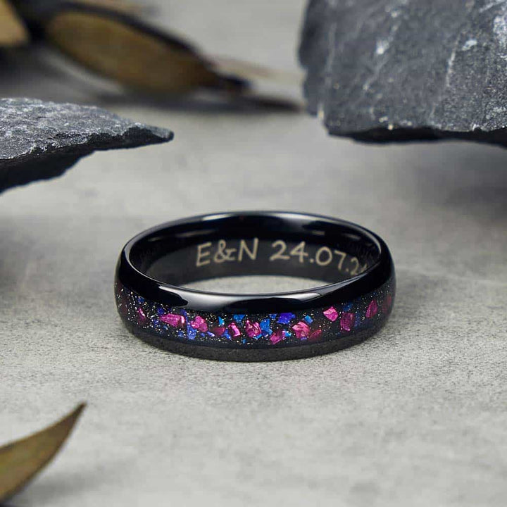 Personalisierte Lila Wolfram Ring Schwarz mit Gravur 4mm/6mm - Remisia