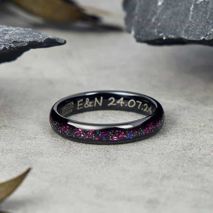 Personalisierte Lila Wolfram Ring Schwarz mit Gravur 4mm/6mm - Remisia