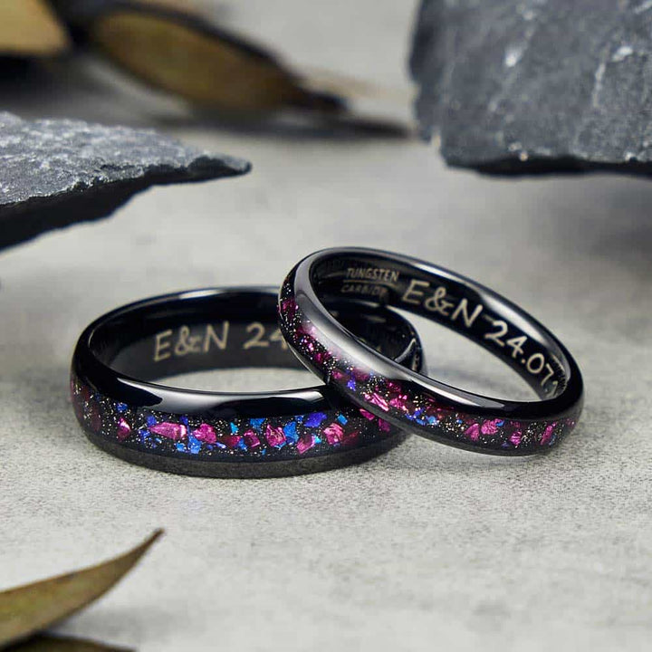 Personalisierte Lila Wolfram Ring Schwarz mit Gravur 4mm/6mm - Remisia