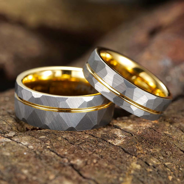 Gehämmerter Wolfram Ehering Gold - Korona