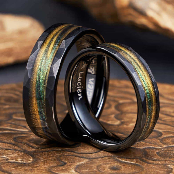 Facetten Wolfram Ring Schwarz mit Treibsand - Sternenfluss