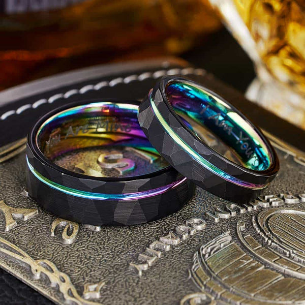 Gehämmerter Wolfram Ehering Regenbogen - Lichtbogen