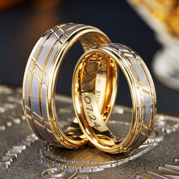 Wolfram Carbide Ehering Gold mit Gravur - Schlag