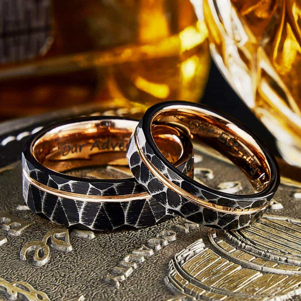 Gehämmerter Wolfram Carbide Ring Roségold - Glut