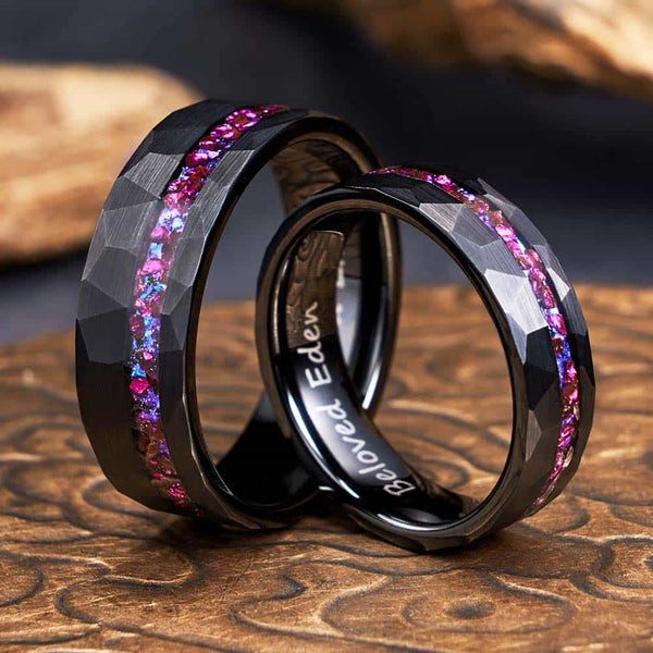 Gehämmerter Wolfram Ring Schwarz Lila - Dämmer Nebel