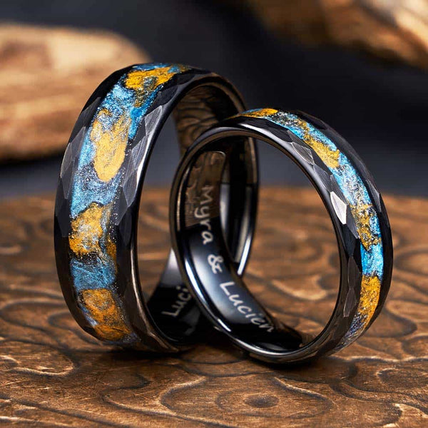 Facetten Wolfram Ring Schwarz mit Treibsand - Polarlicht Schmier