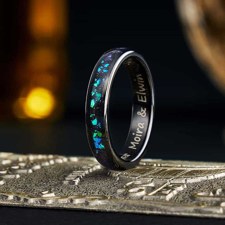 Grün Stein Wolfram Ehering Schwarz mit Gravur Innen 4mm/6mm - Remisia
