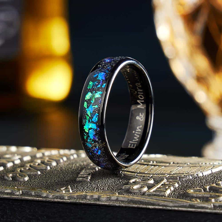 Grün Stein Wolfram Ehering Schwarz mit Gravur Innen 4mm/6mm - Remisia
