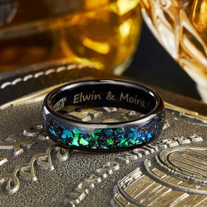Grün Stein Wolfram Ehering Schwarz mit Gravur Innen 4mm/6mm - Remisia