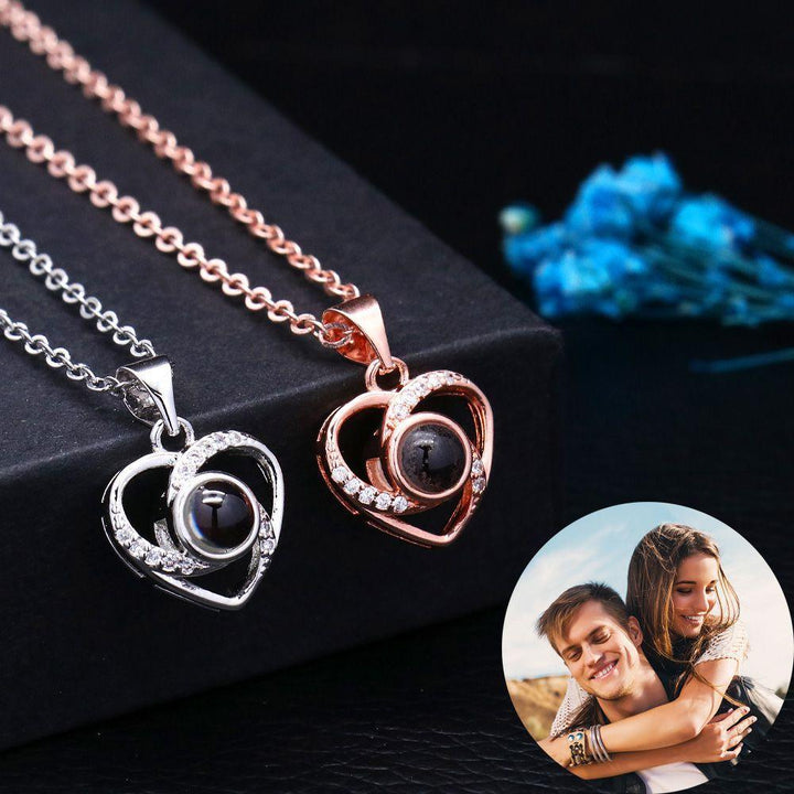 Herz Kette Anhänger mit Foto Projektion Silber 925 | Personalisierte Herz Kette mit Bild im Stein echt Silber - Remisia