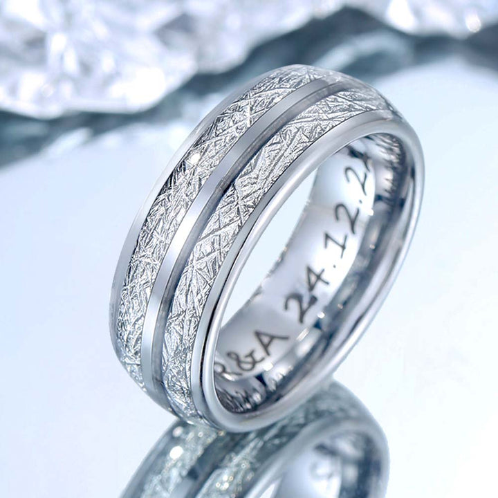 Meteorite Wolfram Ring Silber mit Gravur 8mm - Remisia