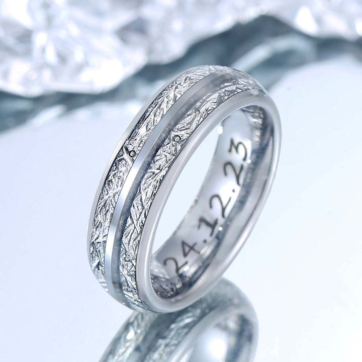 Meteorite Wolfram Ring Silber mit Gravur 6mm - Remisia