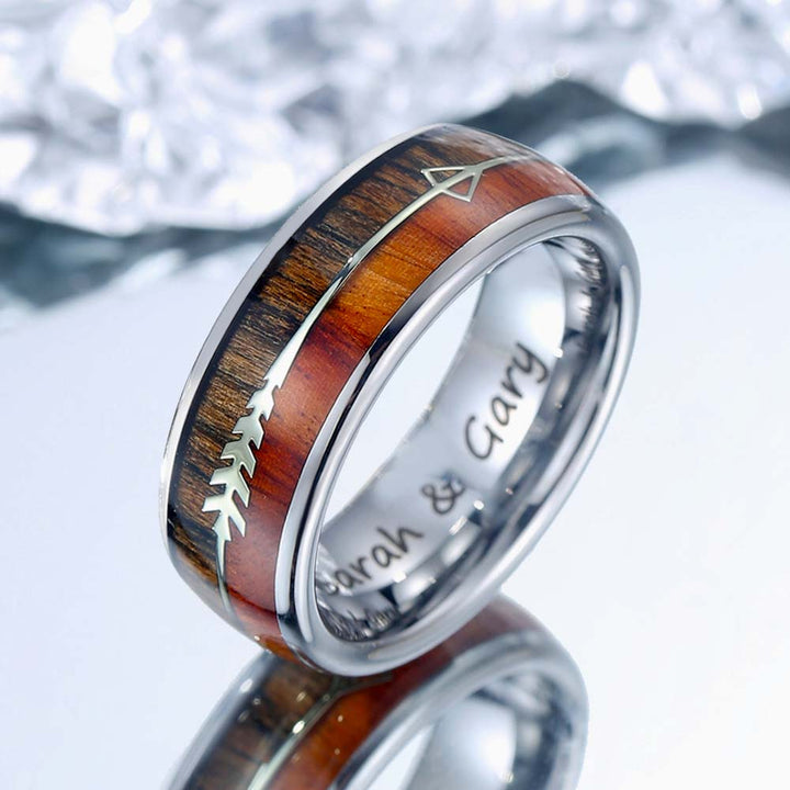 Holz Inlay Wolfram Ring Silber mit Gravur 8mm - Remisia