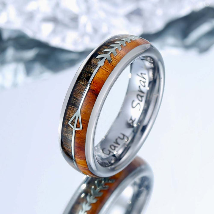 Holz Inlay Wolfram Ring Silber mit Gravur 6mm - Remisia