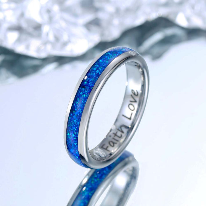 Personalisierte Blau Wolfram Ring Silber mit Gravur 4mm - Remisia