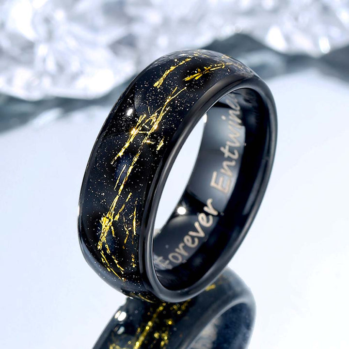 Wolfram Ehering Schwarz mit Gravur 8mm - Remisia