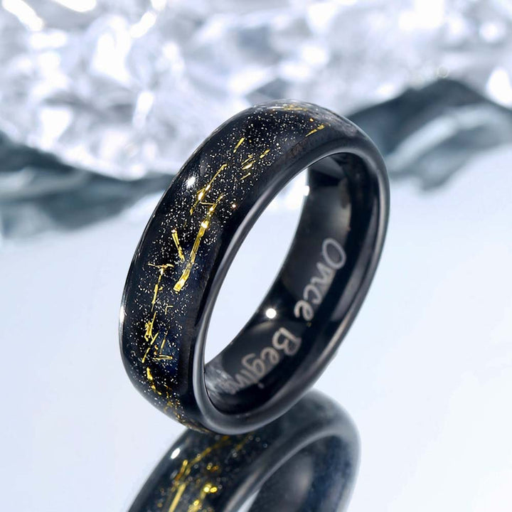 Wolfram Ehering Schwarz mit Gravur 6mm - Remisia