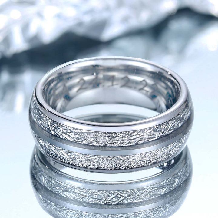 Meteorite Wolfram Ring Silber mit Gravur 8mm - Remisia