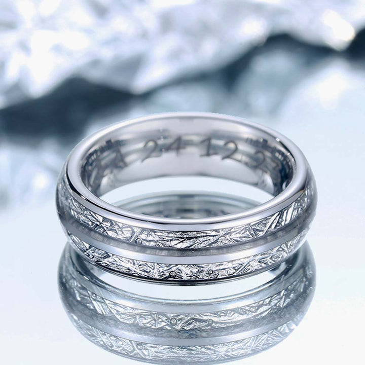 Meteorite Wolfram Ring Silber mit Gravur 6mm - Remisia