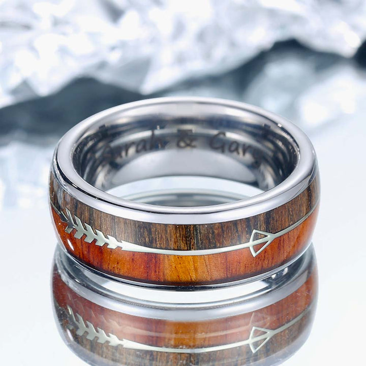 Holz Inlay Wolfram Ring Silber mit Gravur 8mm - Remisia