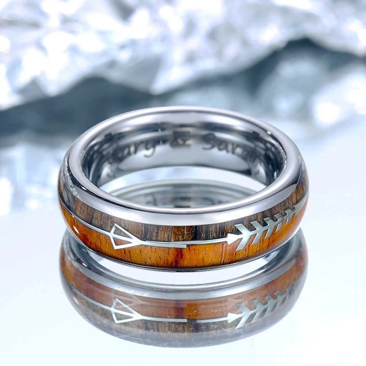 Holz Inlay Wolfram Ring Silber mit Gravur 6mm - Remisia