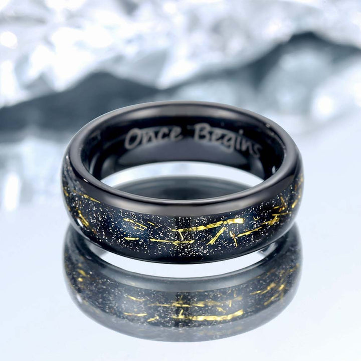 Wolfram Ehering Schwarz mit Gravur 6mm - Remisia