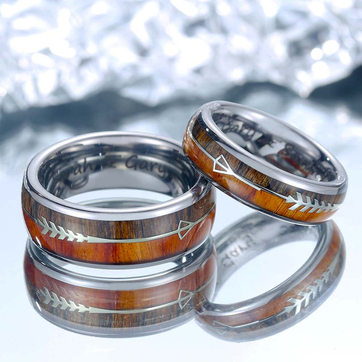 Holz Inlay Wolfram Ring Silber mit Gravur 6mm/8mm - Remisia