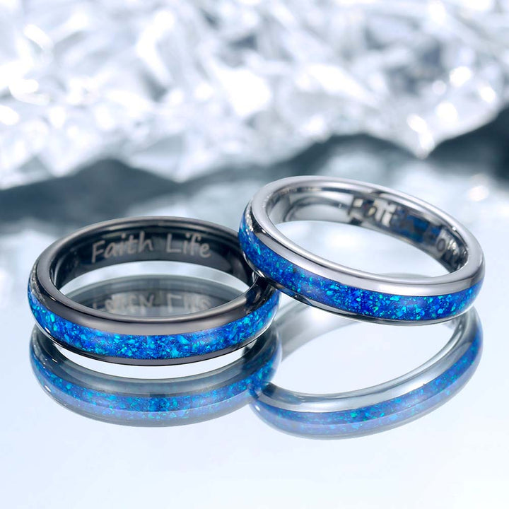 Personalisierte Blau Wolfram Ring mit Gravur 4mm - Remisia