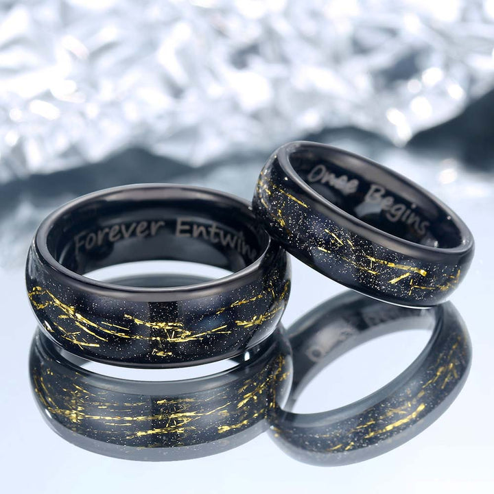 Wolfram Eheringe Schwarz mit Gravur 6mm/8mm - Remisia
