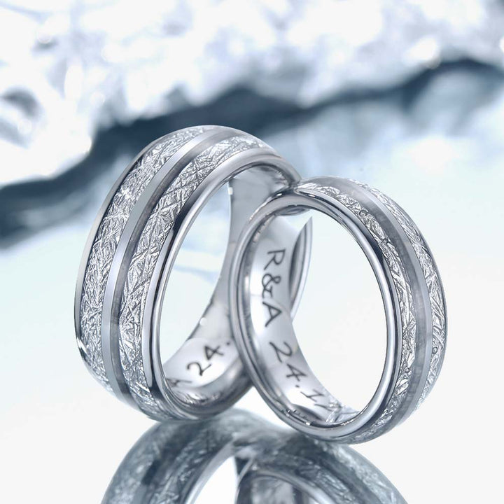 Meteorite Wolfram Ring Silber mit Gravur 6mm/8mm - Remisia