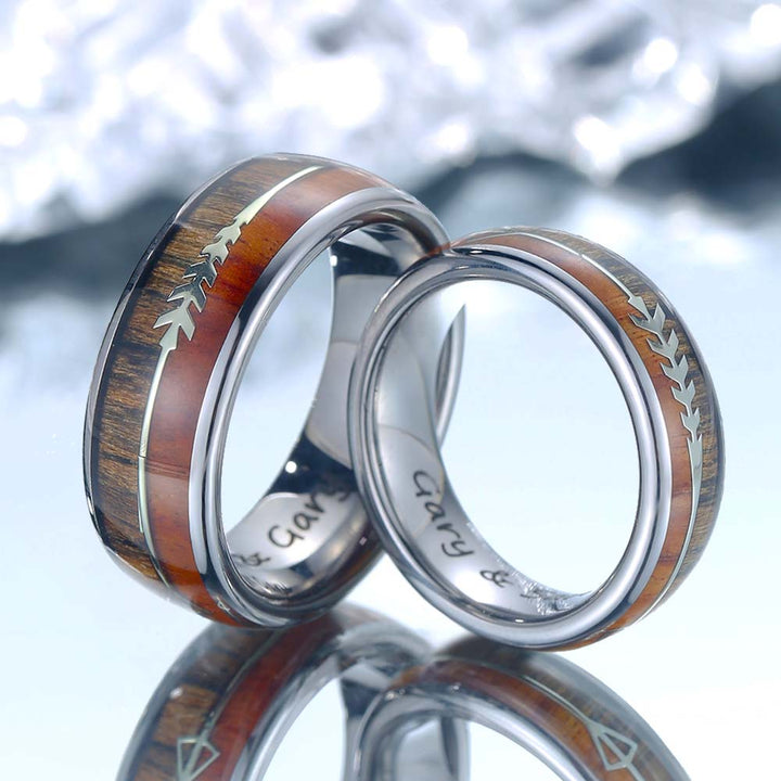 Holz Inlay Wolfram Ring Silber mit Gravur 6mm/8mm - Remisia