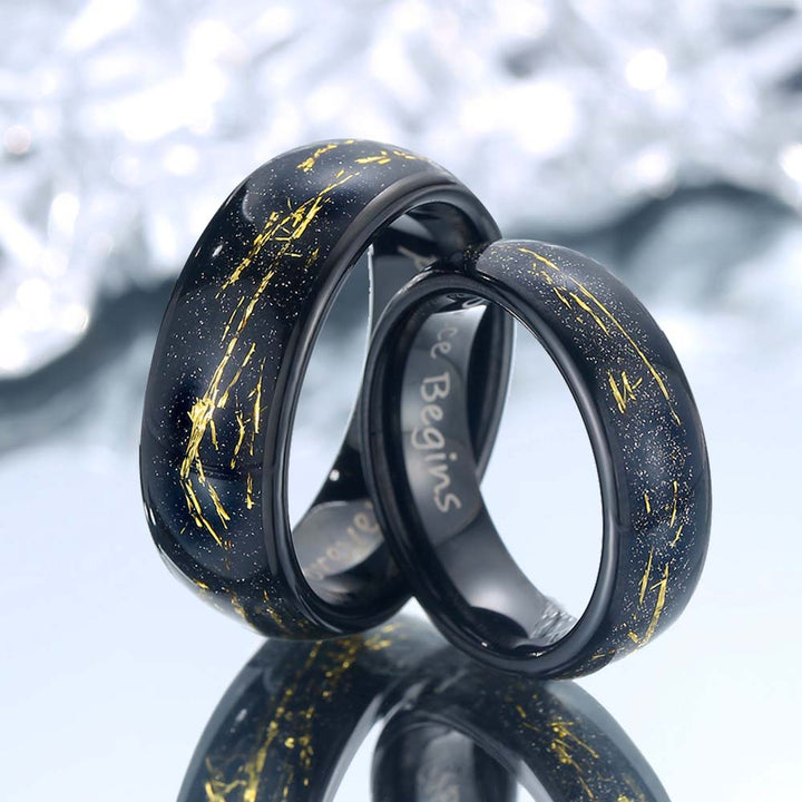 Wolfram Eheringe Schwarz mit Gravur 6mm/8mm - Remisia