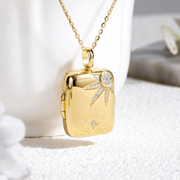 【Wasserdicht】Personalisierte Foto Medaillon Kette mit Bild - Sonne Stern