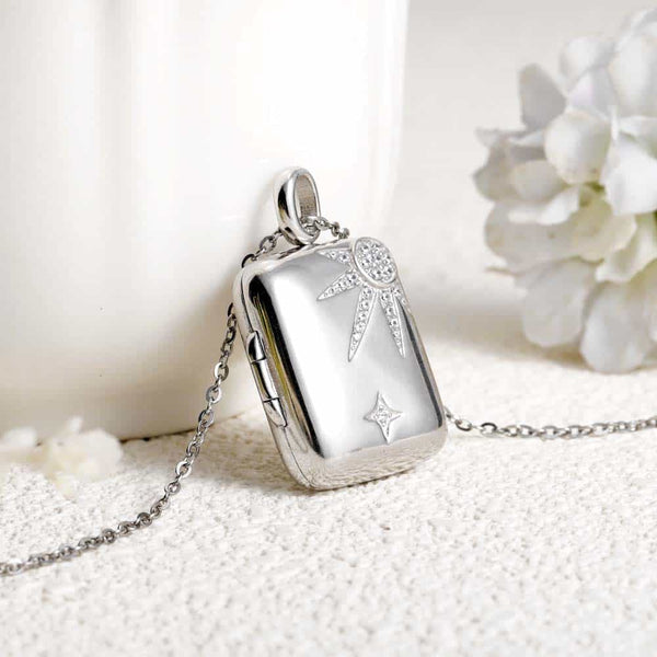 【Wasserdicht】Personalisierte Foto Medaillon Kette mit Bild - Sonne Stern