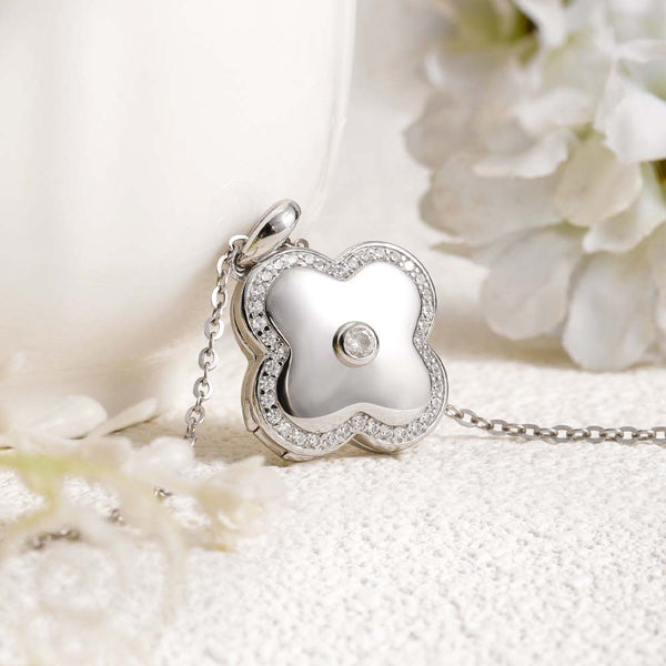 【Wasserdicht】Personalisierte Foto Medaillon Kette mit Bild - Kleeblatt